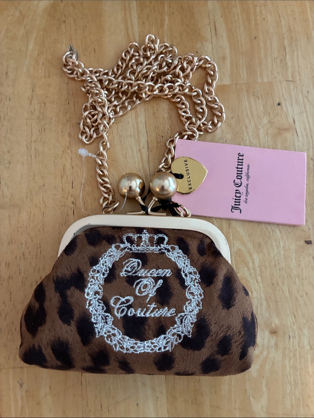Juicy Couture Leopard Print 'Queen of Couture' mini crossbody with kisslock NWT